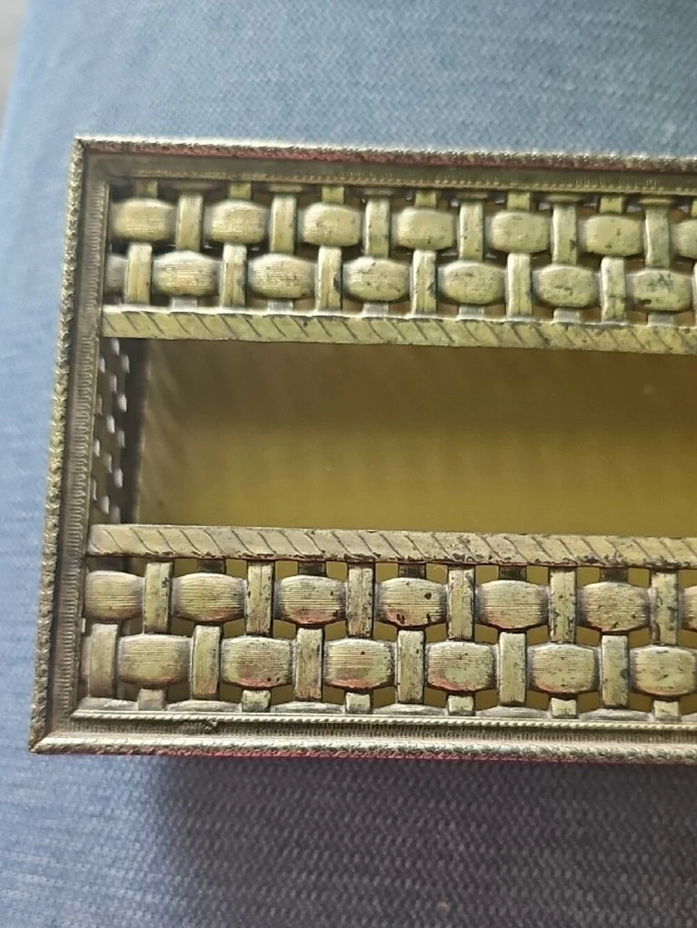Vintage Tissue Box Woven Metal Rectangular Kleenex Bathroom Antique Gold
